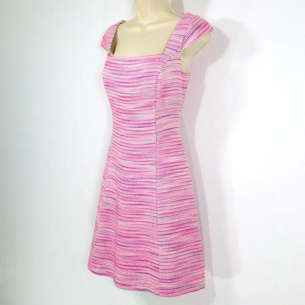Lilly Pulitzer Dress Sz 2 Pink Tweed Square Neck Cap Sleeve Fairy Whimsy